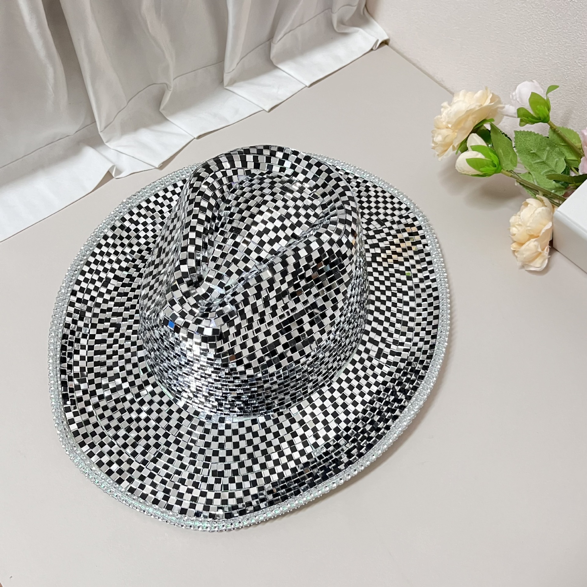 Sombrero de vaquero de disco transfronterizo sombrero láser de bola de disco sombrero de verano sombrero de fiesta sombrero de sombrero de sombrero