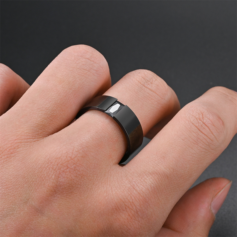 Simple Style Circle Stainless Steel Inlay Zircon Men's Rings display picture 5