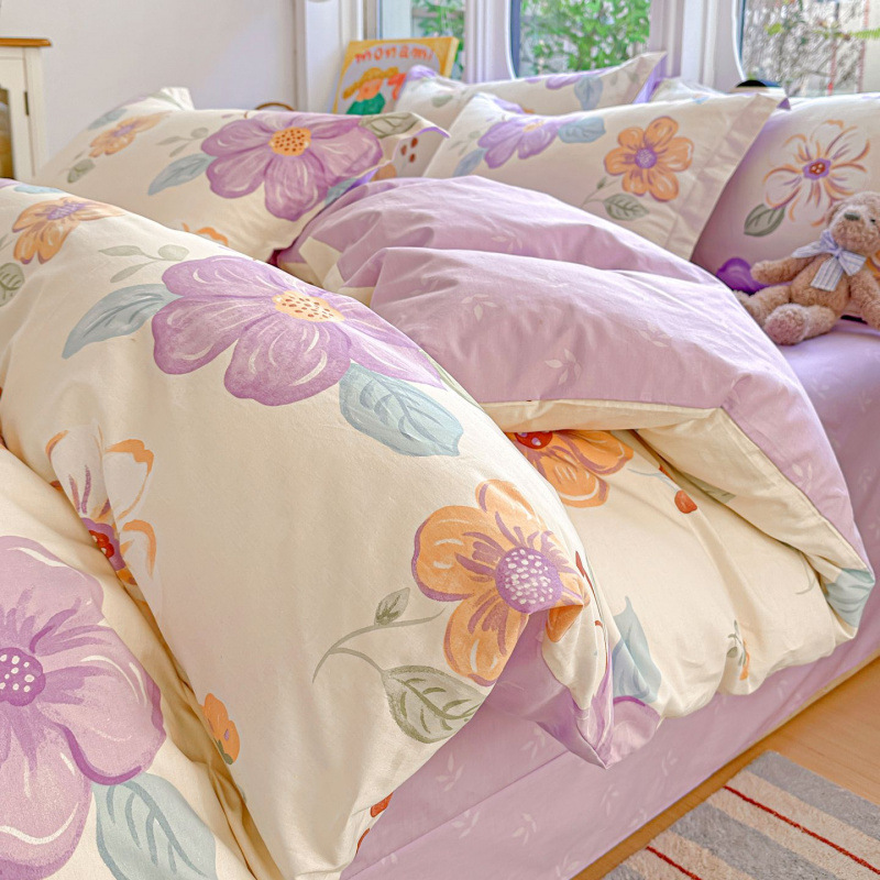 ins caricatura para niños algodón cama de cuatro piezas set 100 sábanas de flor de algodón sábanas