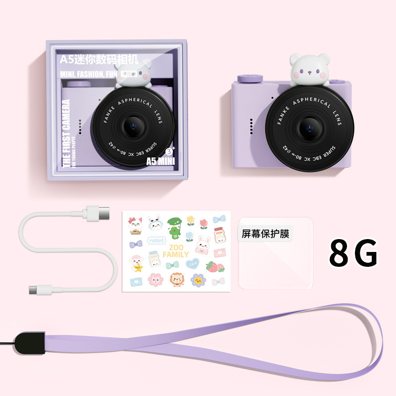 Cámara de estudiante de dibujos animados para niños A5 Cámara de bolsillo portátil de doble cámara delantera y trasera Mini cámara digital Regalo del día de los niños
