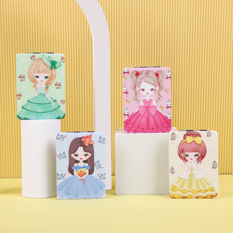 镜宝宝原创公主女孩礼品双面pu美妆镜折叠长方随身补妆口袋小镜子