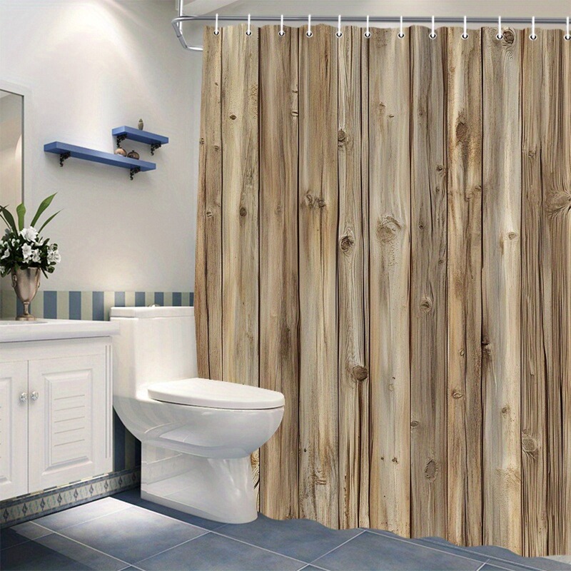Amazon Cross-Border E-Commerce Country Style Wooden Fence Shower Curtain Bathroom Decoration United States Europe North America