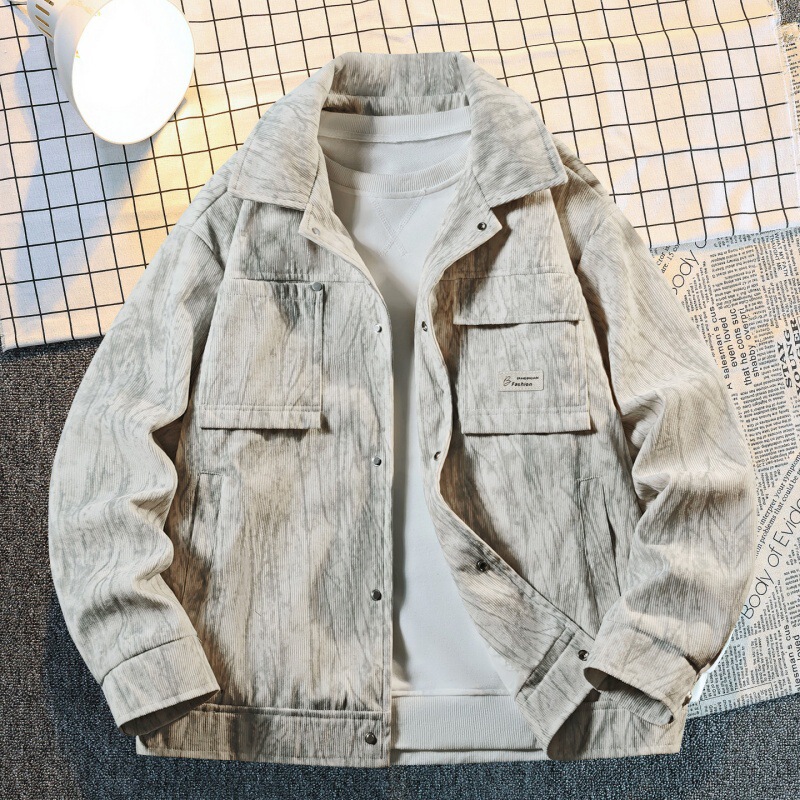 Men's 2026 Spring and Autumn New Trendy Brand Casual Loose American Retro Lapel Large Size Multi-Pocket Workwear Jacket for Men