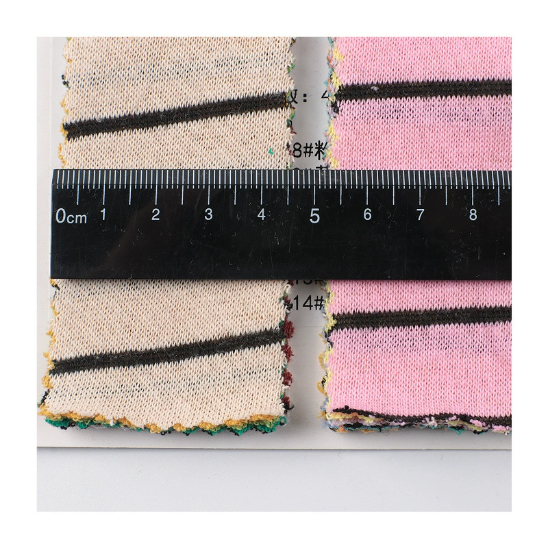 Colored woven strips between strips 125g polyester-cotton cvc dry stretch single jersey light knitted striped fabric