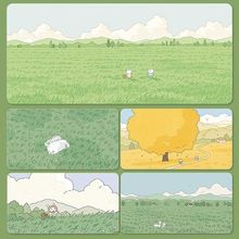 治愈系韩国插画皮革鼠标垫超大号女生工作桌垫绿色护眼键盘垫家用