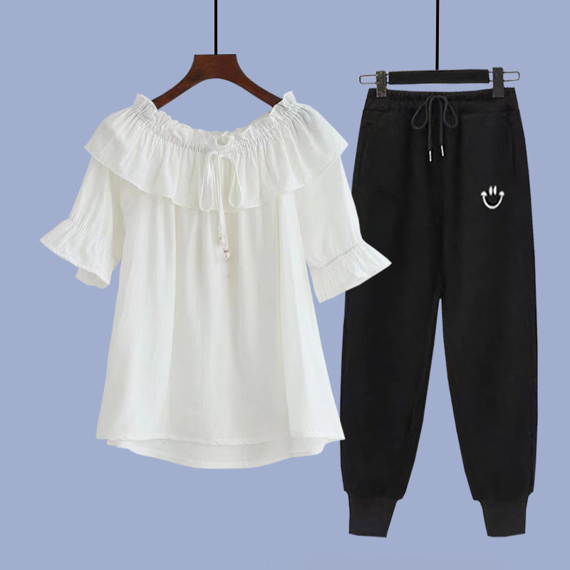 White black trousers, with short sleeve