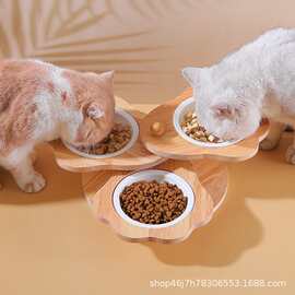 猫碗陶瓷猫食盆双碗保护颈椎宠物碗防打翻猫盆食盆猫咪旋转喂食架