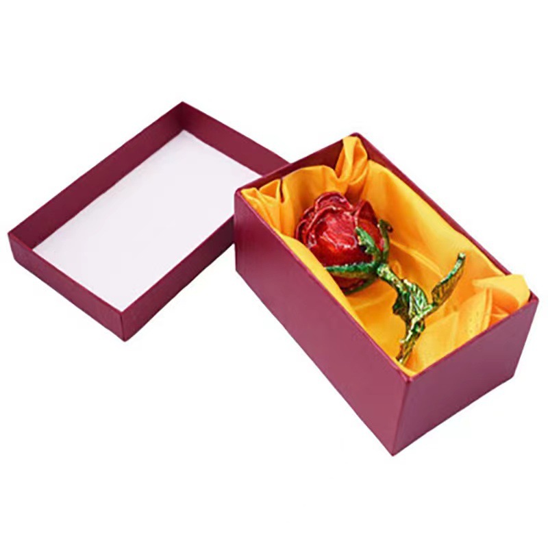 资比 跨境创意情人节礼品盒合金滴油效果立体玫瑰花摆件配套礼盒