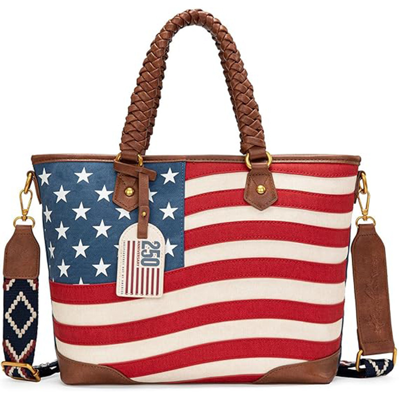 New Cross-Border Style American-Style Women's Handbag with a Vintage Patriotic Western Style and Woven Top Handle