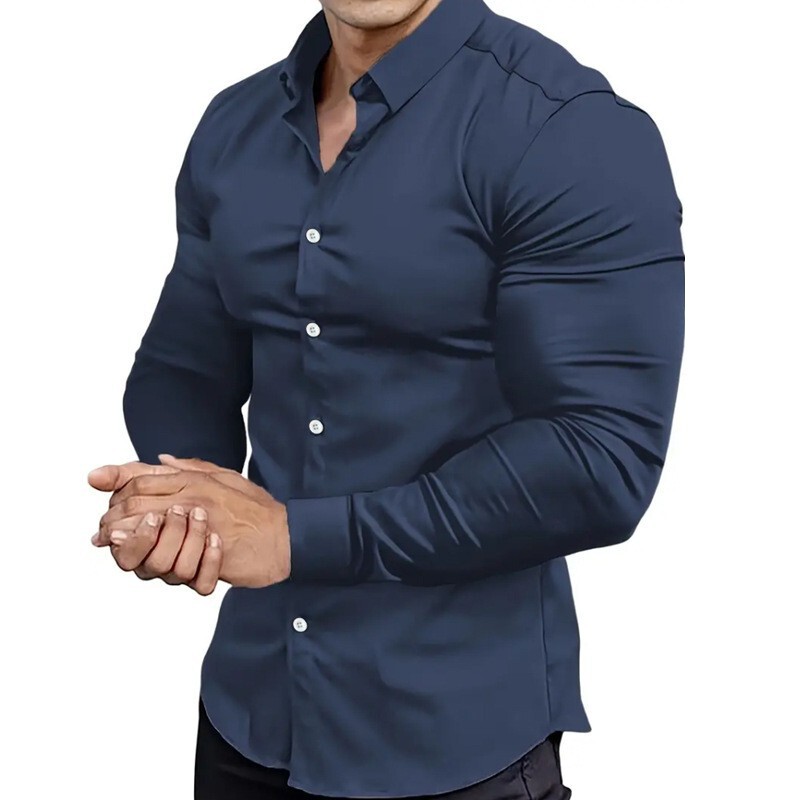 Cross-border European and American Independent Station Men's Long Sleeve Shirt 3D Printing Business Casual Non-ironing Solid Color Lel Shirt