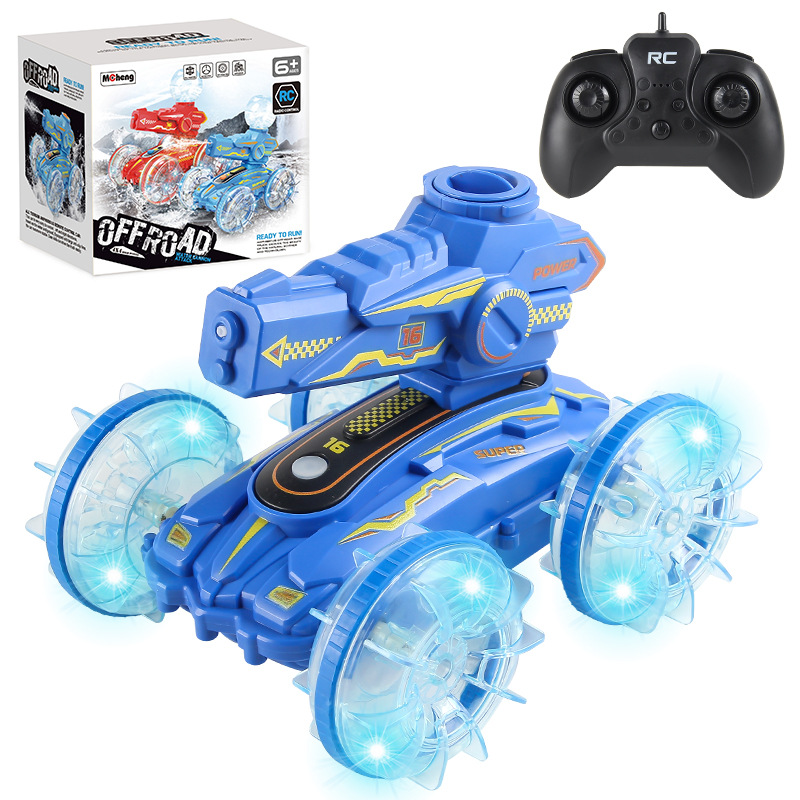 2.4G control remoto anfibio tiro de agua anfibio de doble cara coche de acrobacias con absorción automática de agua rociado de agua coche de tanque de control remoto único juguete