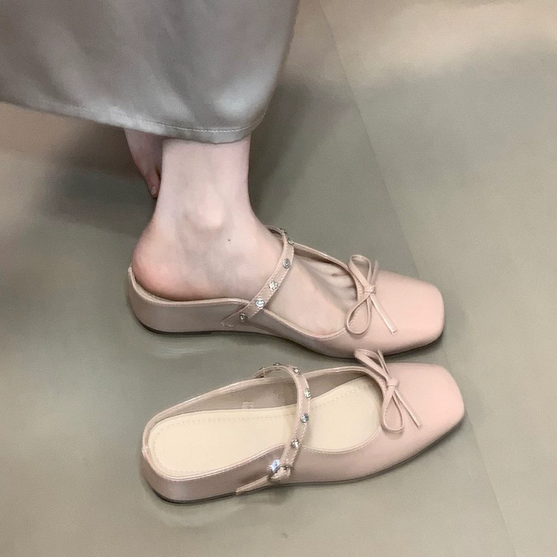 Fuchsia summer slippers with bow, soft sole
