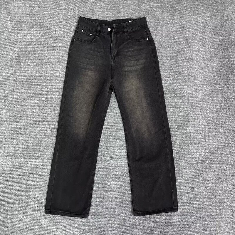 Narrow Straight Jeans for Couple's Spring and Autumn 2024 New High Waist Slimming Loose Retro Wide Leg Trendy Trendy Trailing Pants