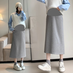 Maternity Skirt Autumn and Winter New High Waist Slit Hip Skirt Straight Long Skirt A-Line Maternity Belly Support One-Step Skirt
