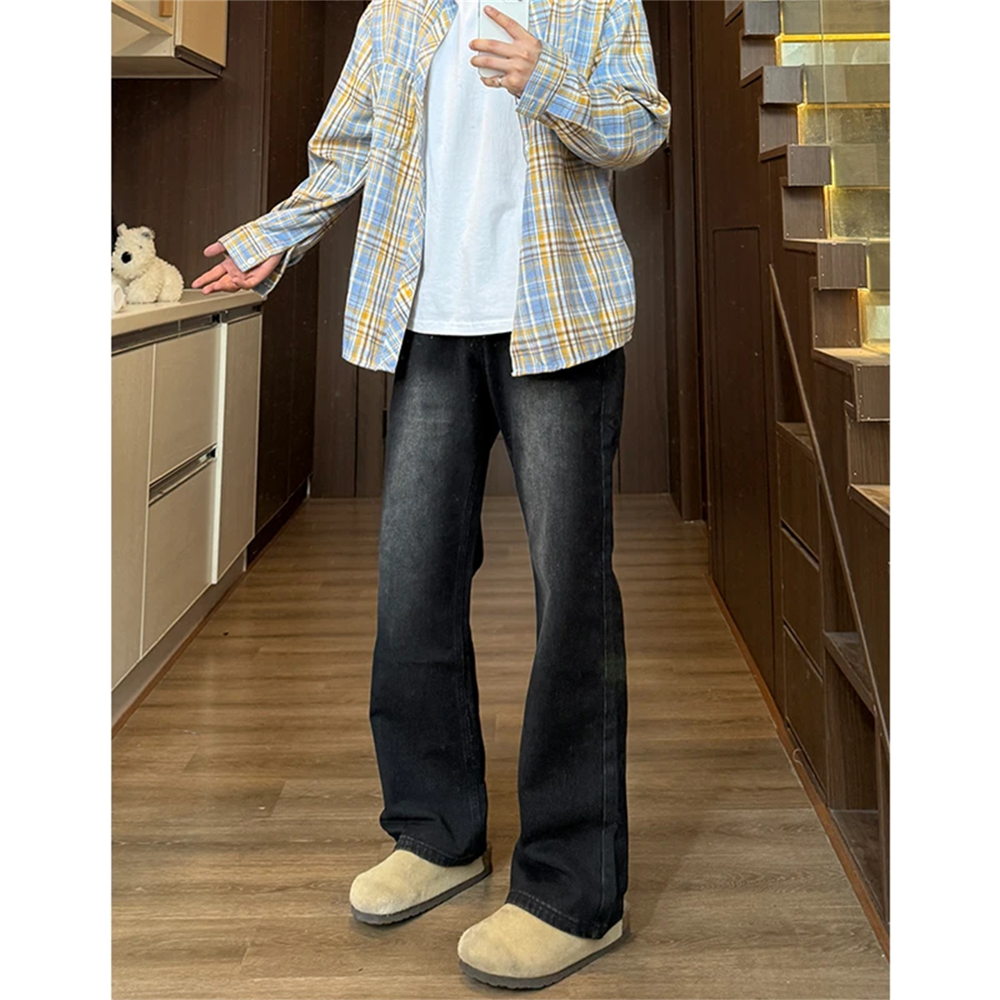 American High Street Vibe High Waist Pants Men's Spring Retro Blue Scimitar Jeans Washed Straight Pants_viptrois.com