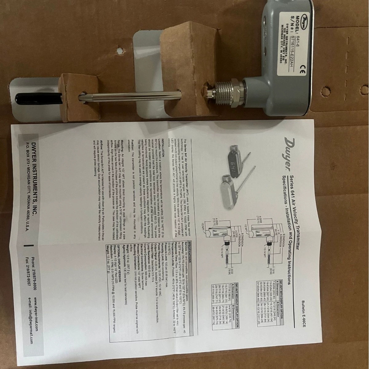 DWYER Скорость ветра передатчик 641-6 Спот поставки