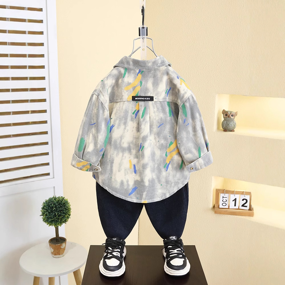 7543 Camisa de mezclilla para niños Primavera y otoño 2025 Nuevo estilo para niños Camisa de manga larga de estilo occidental Chaqueta fresca de primavera