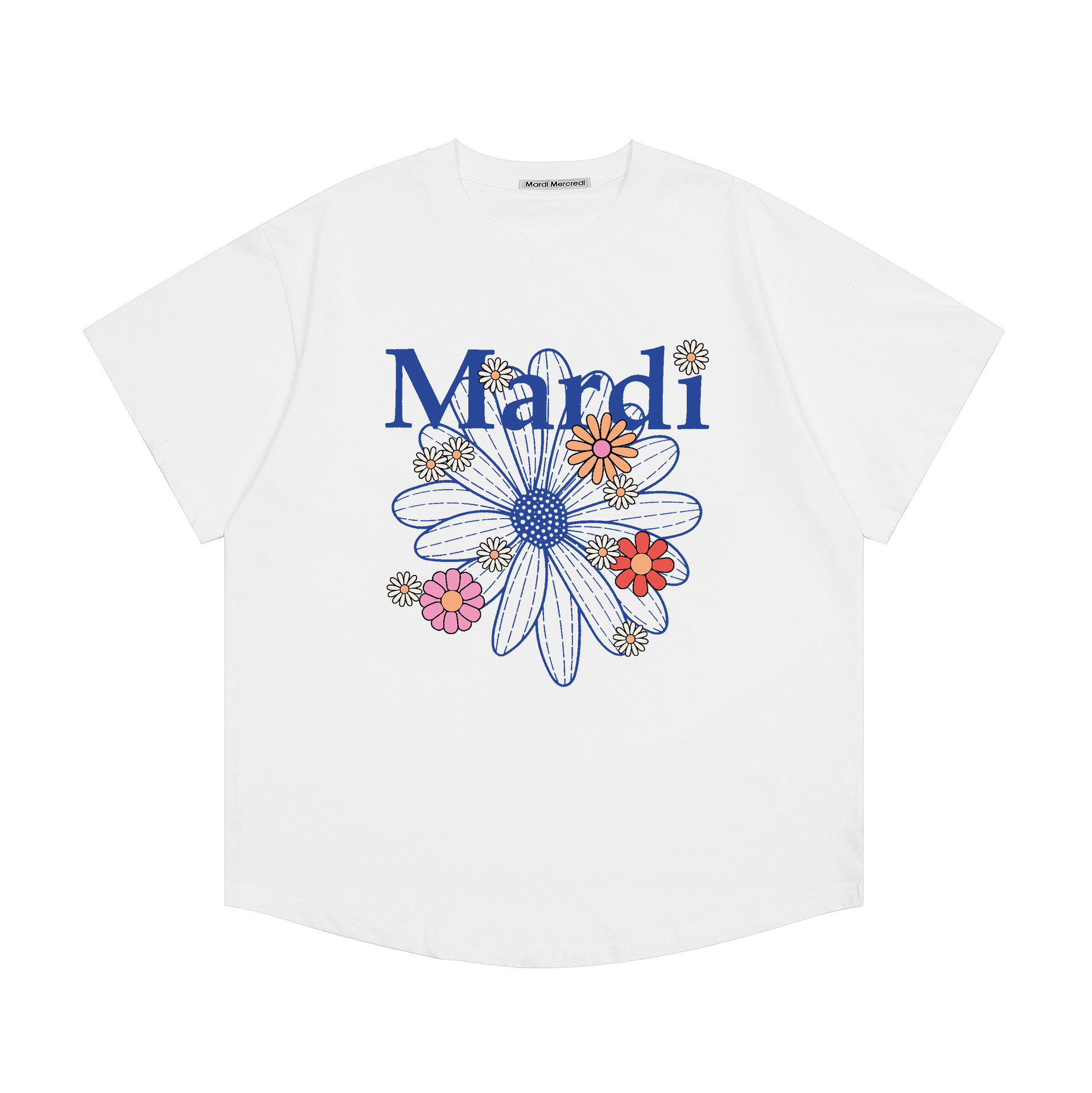 現物韓国潮牌Mardi半袖女性25夏新作デイジープリント丸襟純綿上着tシャツ代発