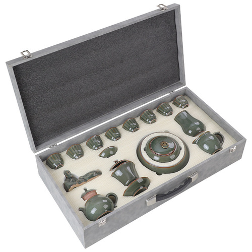 Ge Kiln Tea Set Ceramic Kung Fu Large Set Open Cover Bowl Teapot Teacup Complete Set Accompanying Gift Box Wholesale