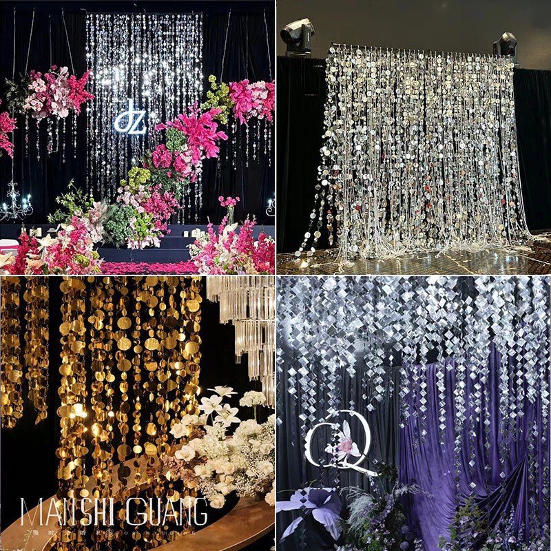 Wedding Stage Ceiling Store Window Stall Decoration Arrangement Display Pendant Live Broadcast Background Disc Sequin Bead Curtain