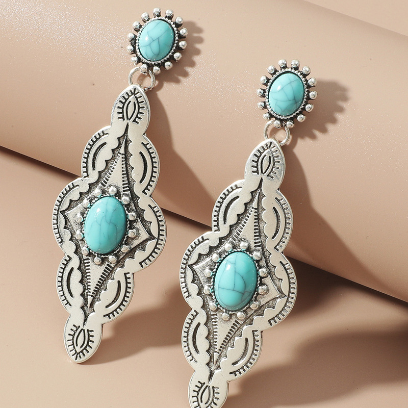 European and American ethnic style turquoise long earrings personality high-grade temperament alloy diy earrings earrings earrings
