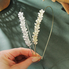 銀色小清新簡約貓眼石蝴蝶發箍麥穗夏天款高顱頂頭箍卡子細發捆法