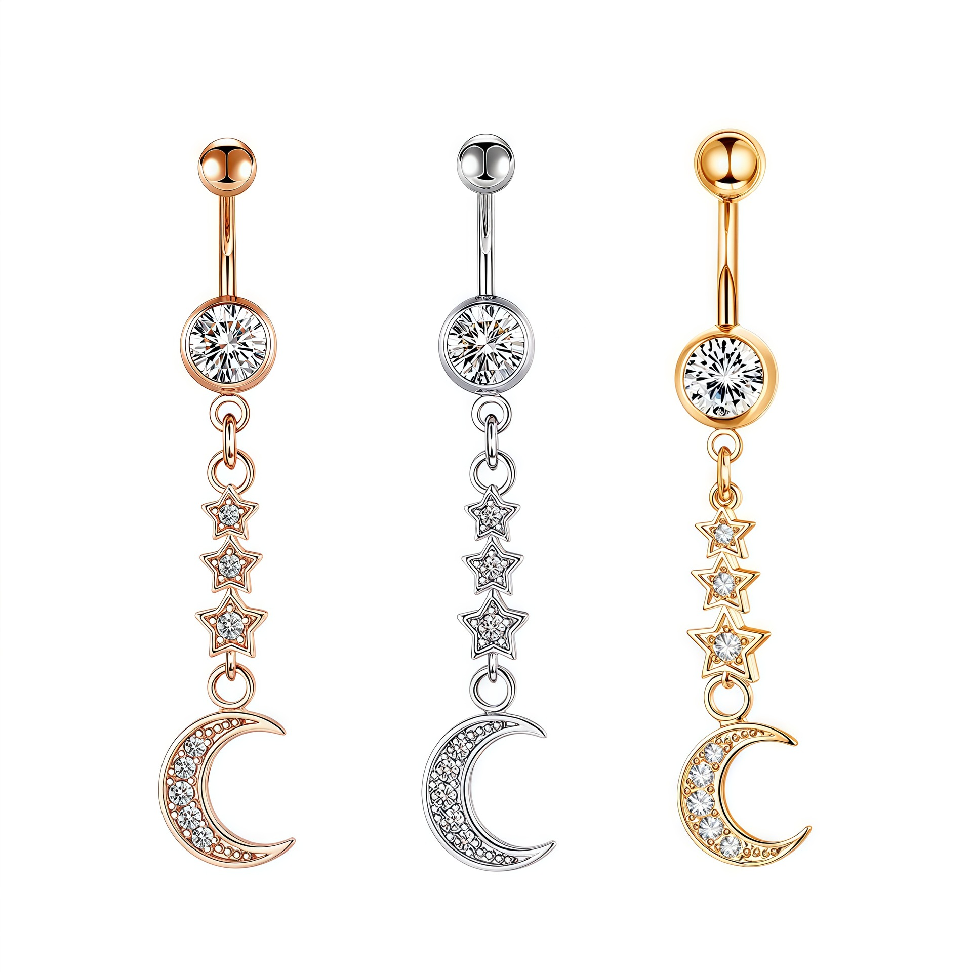 Modischer Bauchnabelpiercing aus Edelstahl mit Stern- und Mondzitronensteinen, schlicht und elegant, angenehm zu tragen._voghion.com