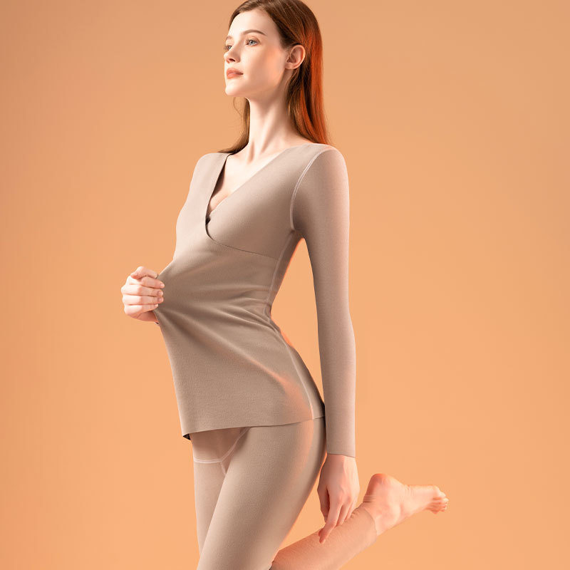 임산부의 긴 존스 따뜻한 세트 슬림 핏 원활한 간호 피부 친화적 인 열 속옷 가정 산후 착용