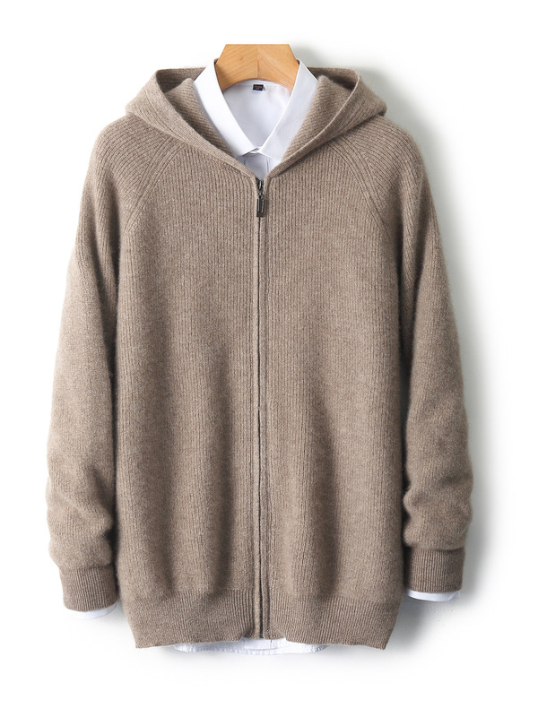 Cashmere Wool Sweater Men's Knitted Zipper Autumn and Winter Thickeneded Outer Wear New Sweater Hooded Sweatshirt Jacket Cardigan Windproof