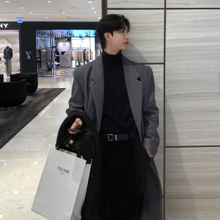 ASCLO Autumn and Winter Woolen Coat Men's Thickened Mid-length Knee-high-end Woolen Coat Fashionable Coat