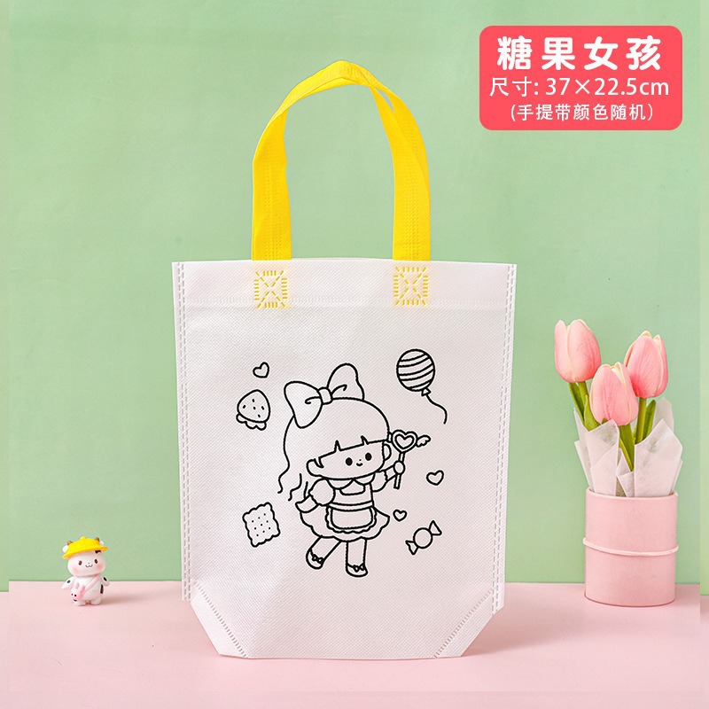 Bolso de graffiti hecho a mano de bricolaje de dibujos animados, dibujo para niños, regalo para colorear, lindo bolso de graffiti no tejido