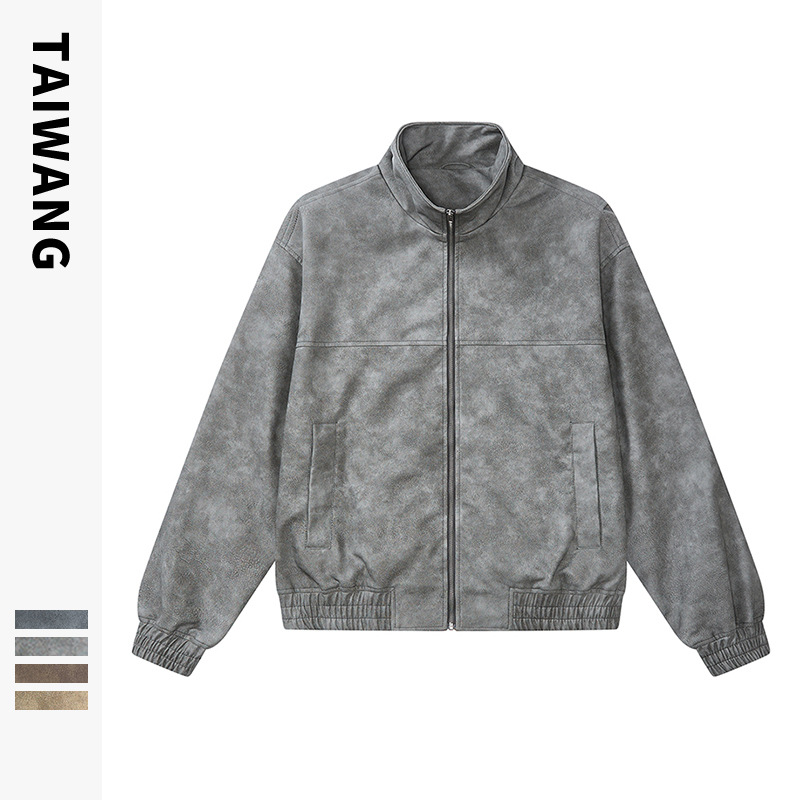 Herrenbekleidung Herrenbekleidung 2024 Retro-Stehkragen-PU-Lederjacke Herren Herbst und Winter neue lockere Motorradjacke_voghion.com