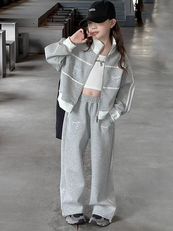 Girls' Casual suit 2025 Spring New Big Boy Korean Casual Cardigan Jacket Wide Leg Pants Fashion Two-piece Set