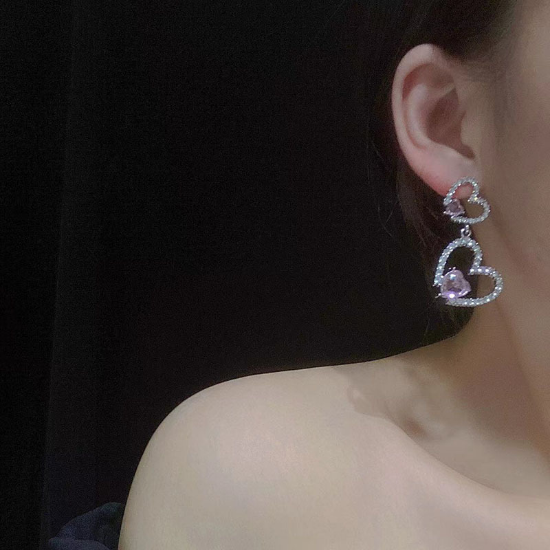 Fashion Heart Shape Alloy Inlay Rhinestones Valentineu0027S Day Womenu0027S Earrings Necklace