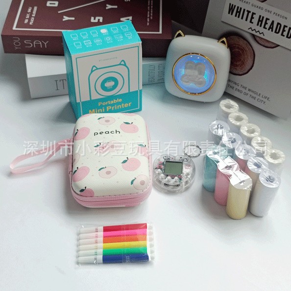 C23 흰토끼 + 감열지 5개 + 접착지 5개 + 색종이 3개 + 색펜 + 가방 + 전자 애완동물