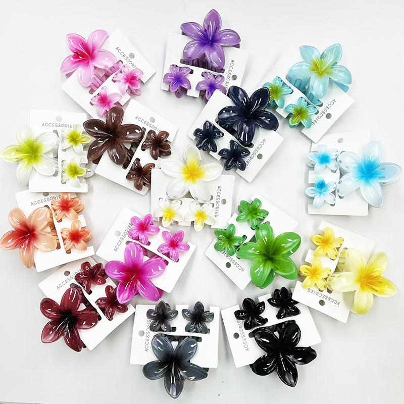 European and American Best-Selling Plumeria Set Grabber Cross-Border Flower Hairpin Female Fashion Holiday Back Head Shark Clip Hair Accessory