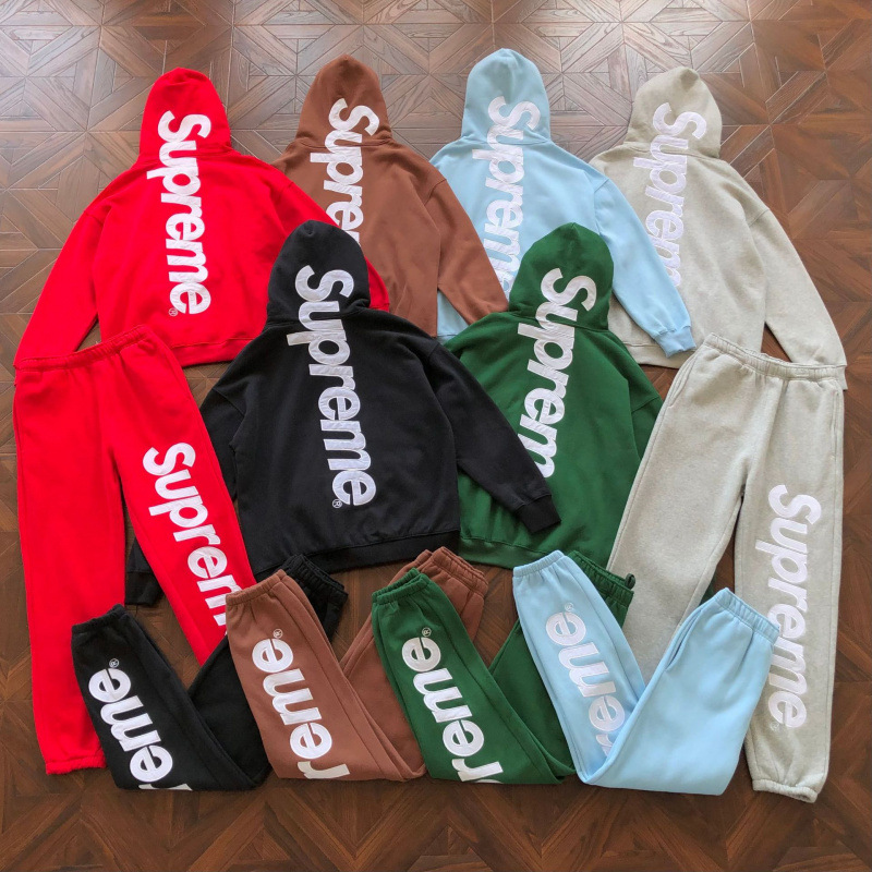 跨境25FW SUPreme重磅加绒连帽卫衣 贴布刺绣美式爆款秋冬纯色