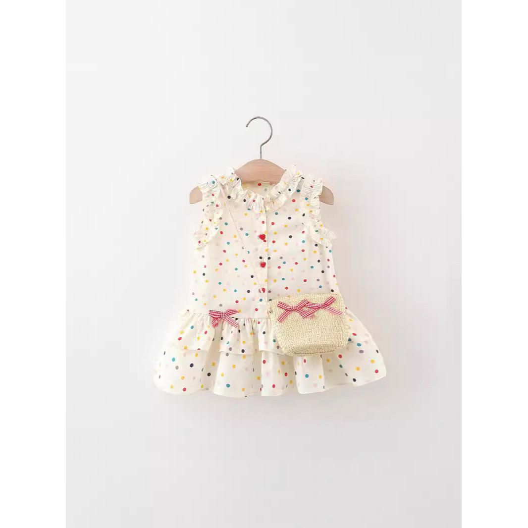 Vestido de lunares de color coreano para niñas verano nuevo tesoro femenino vestido de princesa sin mangas de encaje dulce