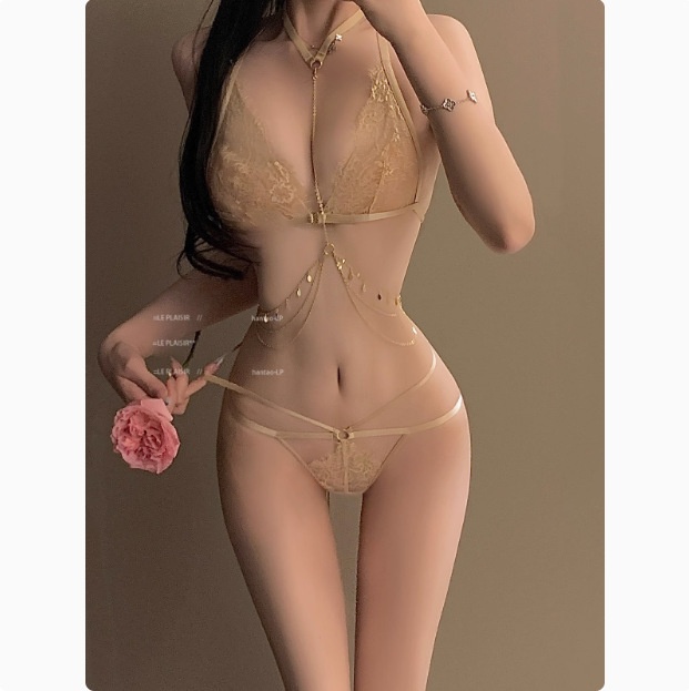 Domi La Heart Chain Lace Three-point Bra Panties suit 7915 Sex Lingerie Sexy Pure Nude Hip