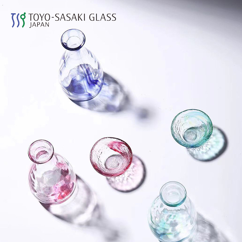 Japanese Imported Oriental Sasaki Handmade Glass Wine Set With Ink Pattern Glass Sake Pot And Sake Cup