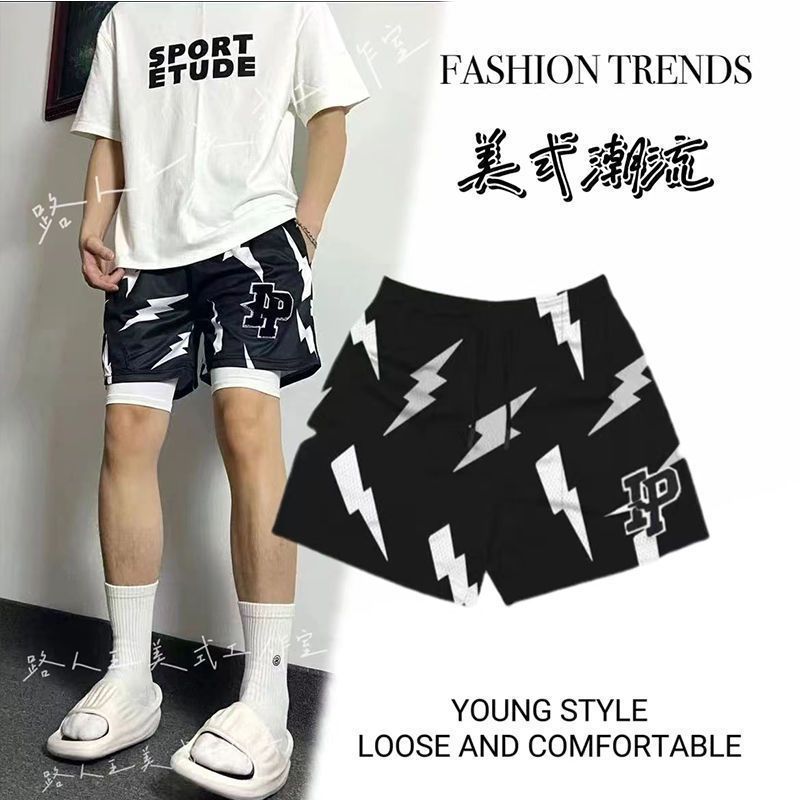 闪电美式篮球运动小短裤男不过膝高街休闲四分裤健身训练透气款夏