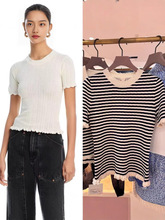 法式小众25年春夏新款手工钩花扇贝边修身短袖针织衫圆领打底衫女