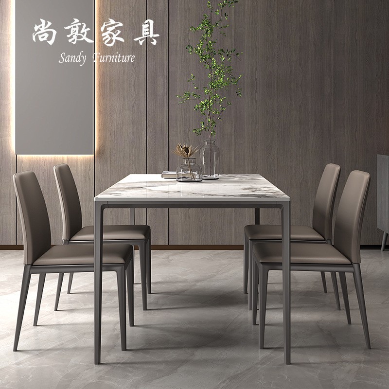 尚敦丨北欧餐桌岩板长方形现代简约铝合金饭桌家用意式餐桌椅组合