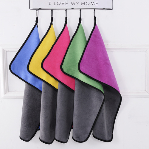 Dual-sided Two-color Wash Car Towel Coral Fleece Thick Car Wiping Towel Water-absorbent Car Towel Hand Towel scouring pad
