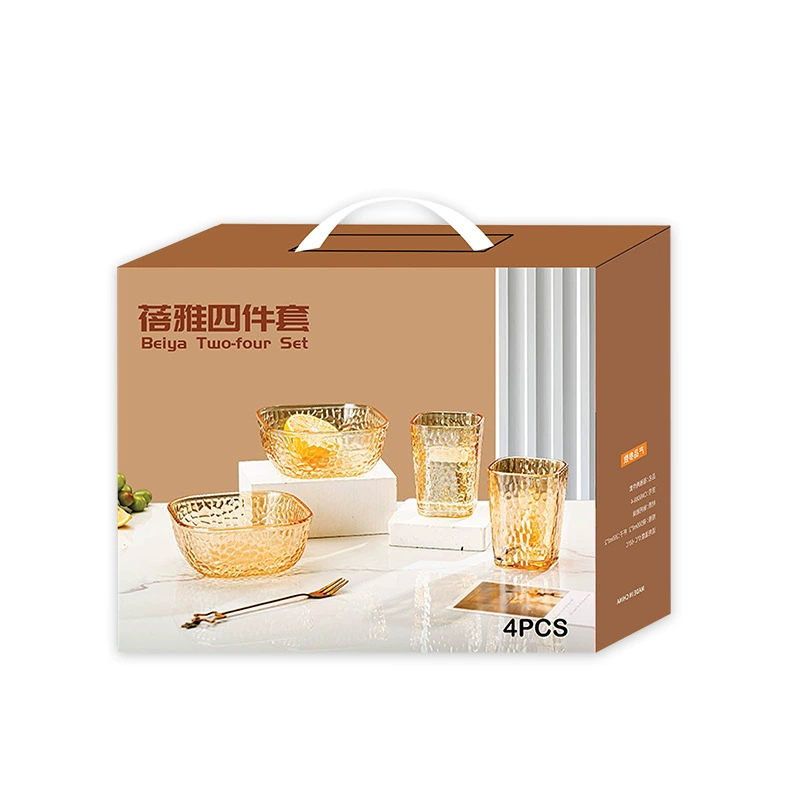 Стеклянные миски, тарелки, чашки, подарочные акции, чашки и миски из кованого стекла, набор из четырех предметов, бытовые чашки для воды, наборы салатниц для десертов.