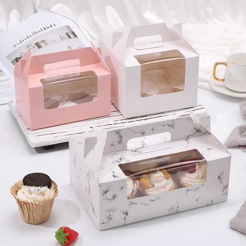 加厚纸杯蛋糕包装盒手提杯子蛋糕盒圆形甜品蛋挞盒子打包盒一次性