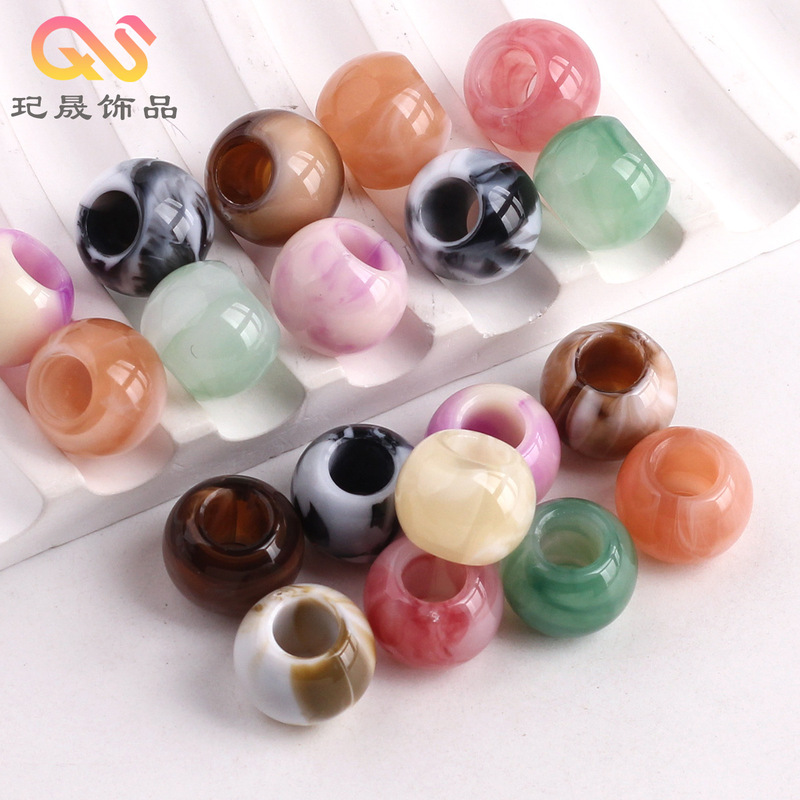 Two-Color Chinese Style Imitation Jade Asymmetrical Pattern Large Hole Round Beads DIY Barrel Beads Mobile Phone Chain Bracelet Necklace Jewelry Accessories