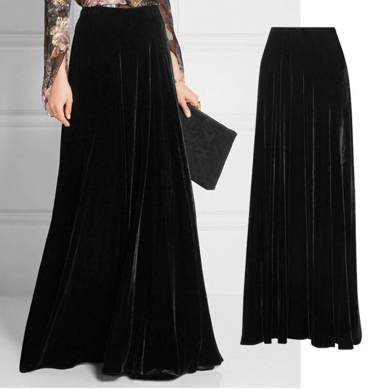 Black Trendy Velvet Half-Skirt for Women, 2026 Spring New High-Waisted, Slimming, Flowy A-Line Long Skirt