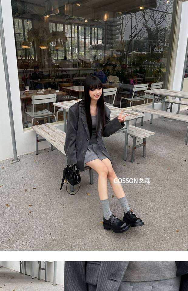 Giày lười nữ da lộn cổ điển đế dày gót vừa mũi tròn phối khóa nhỏ — màu đen chi tiết 21