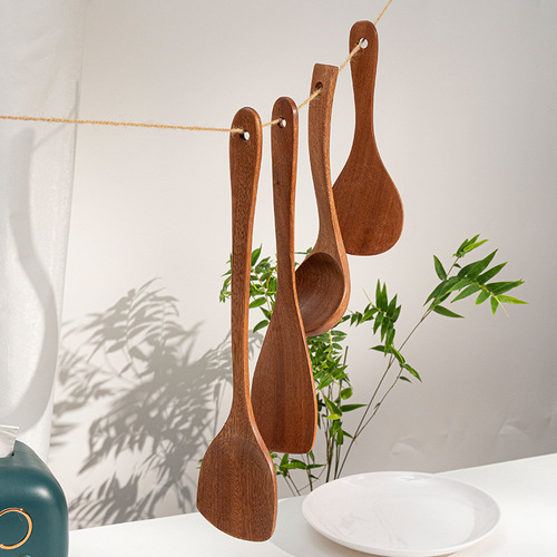 Ebony household wooden spatula non-stick cooking spatula new Chinese style spatula wholesale cooking spoon spatula kitchenware set